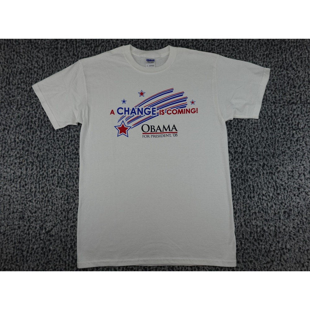 Gildan T-Shirt Unisex Medium White Obama 2008 Campaign A Change Is Coming Tee